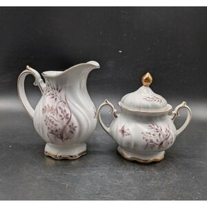 Thomas Germany Porcelain Creamer and Sugar Set Purple Butterfly Gold Gilt 7499